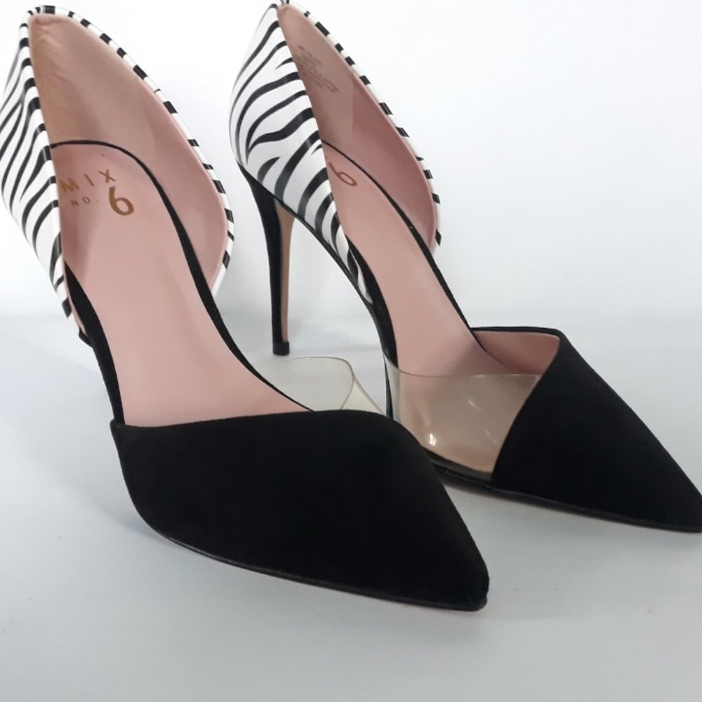 Mix No. 6 Black Pointed Toe Pumps with Zebra Print Heel size 10 - Picture 3 of 13